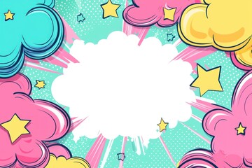 Obraz premium Cartoon comic book background with white space in the center, an empty white center for text or message, colorful pop art style For comic book and manga. Text banner. Vector bright dynamic cartoon 