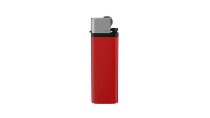 Red plastic cigarette lighter isolated on transparent and white background. Lighter concept. 3D render
