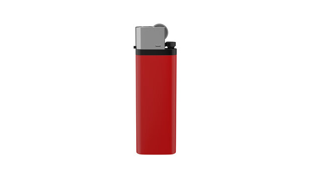 Red plastic cigarette lighter isolated on transparent and white background. Lighter concept. 3D render