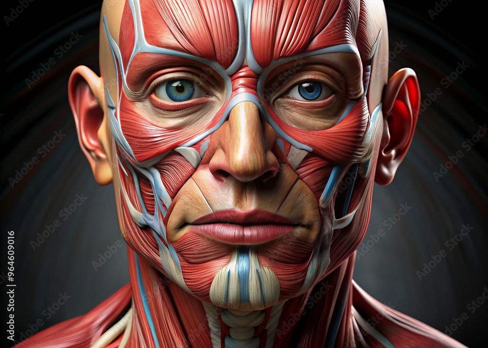 Fototapete anatomy facial muscles illustration 3d computer graphics realistic rendering skin layer muscles faci