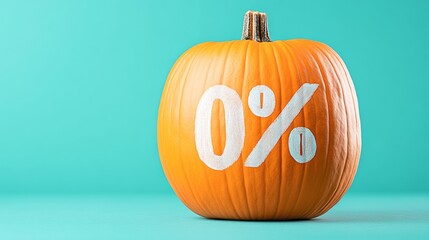 Minimalist Pumpkin with Painted Percentage Symbol for Seasonal Discount Promotion Against Turquoise Background