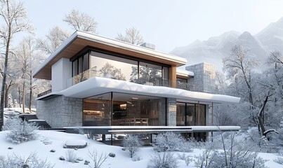 Minimalist mountain retreat with clean, simple design.