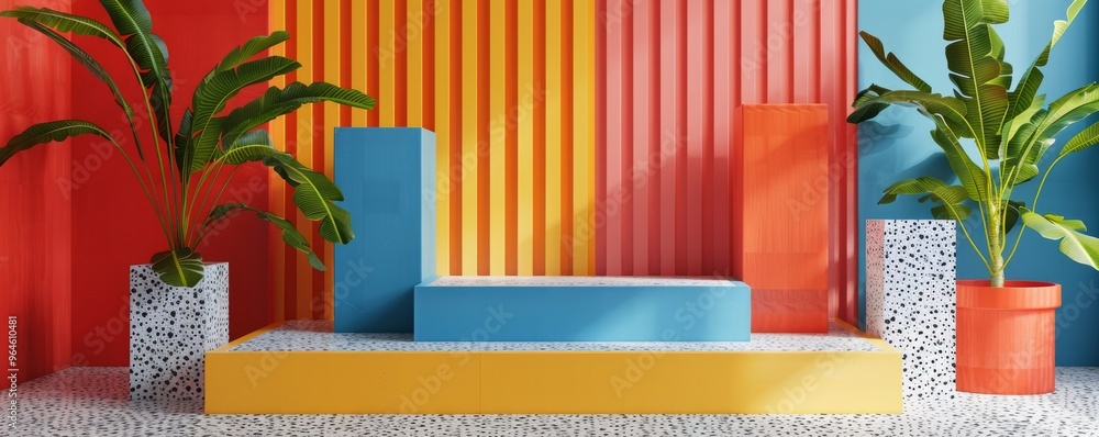 Aufkleber create a podium mockup with an abstract geometric pattern.