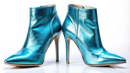 Sky blue high heels booties made of metallized leather for a fashionable and bold look