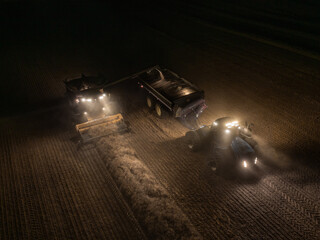 Combining wheat at night 