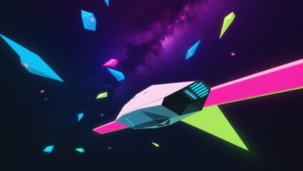 Naklejka premium Wallpaper sci-fi low poly shapes in space in neon glow