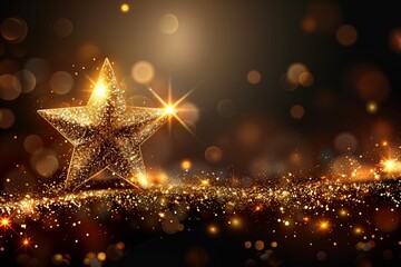 golden sparkling star on dark luxury horizontal background