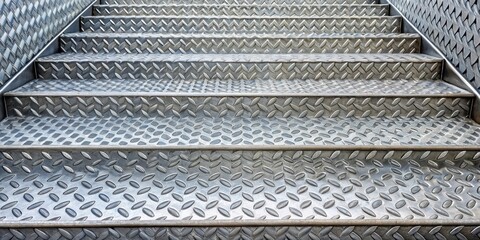 Anti-slip gray metal steps with diamond pattern design perfect for industrial, commercial, and outdoor settings
