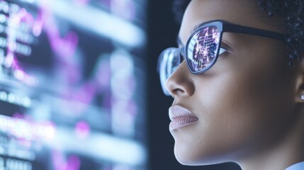 Focused Cybersecurity Professional with Reflected Data in Glasses