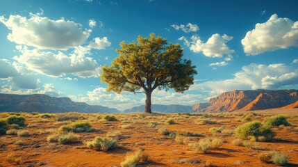 Fototapeta premium Solitary Tree in a Vast Desert Landscape