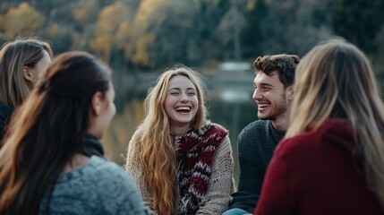 Fototapeta premium Outdoor Bonding Friends sharing a beautiful outdoor moment filled with laughter
