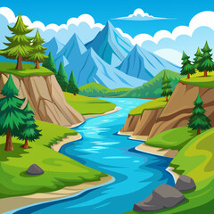 landscape with mountains and river 
