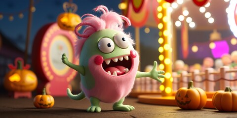 Naklejka premium Bubblegum and Cotton Candy: The Halloween Carnival Monster