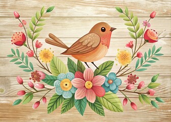 bird clip art with flowers and leaves rustic simplicity