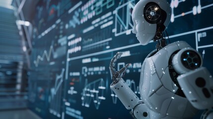 Fototapeta premium An AI robot analyzing complex data algorithms with