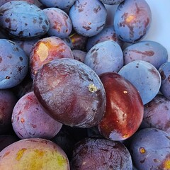 plums on a market stall