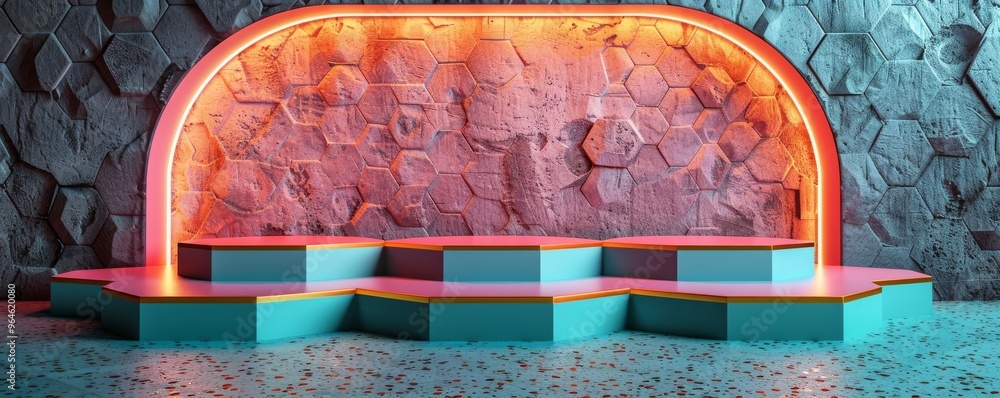 Aufkleber abstract marble platforms with illuminated archways in futuristic setting