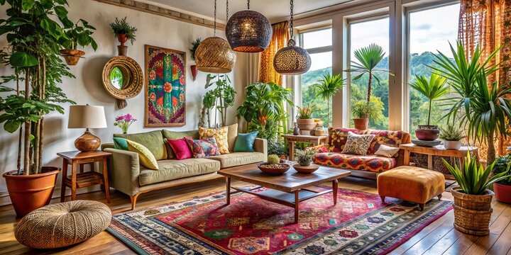 Boho bohemian living room design inspiration guide