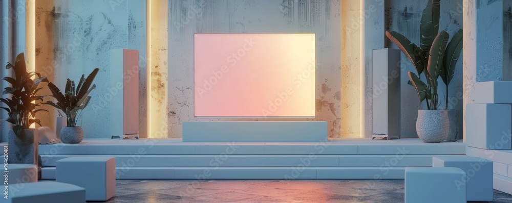 Poster podium mockup with a customizable front screen.