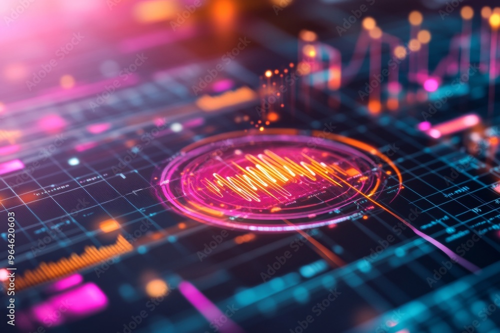 Aufkleber Futuristic Data Visualization - Digital Charts and Graphs in Neon Colors