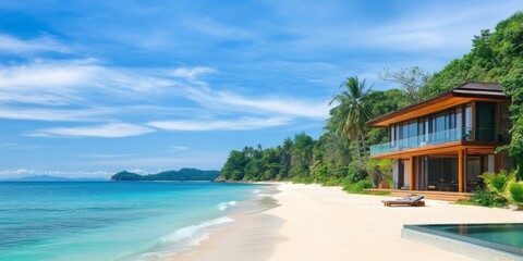 Naklejka premium Beach with a Luxurious Beachfront Villa 