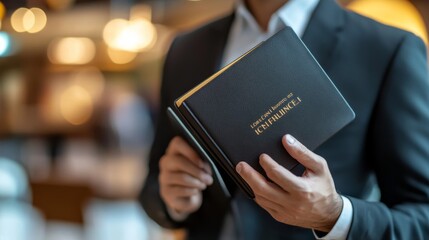 Professional Office Setting with Businessman Holding Life Insurance Policy

