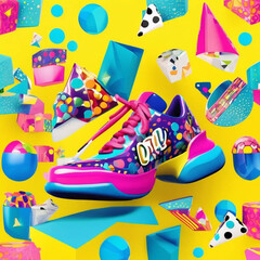 Vibrant 3D Cartoon-Style Shoe with Pop and Glow Effects