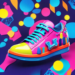 Vibrant 3D Cartoon-Style Shoe with Pop and Glow Effects