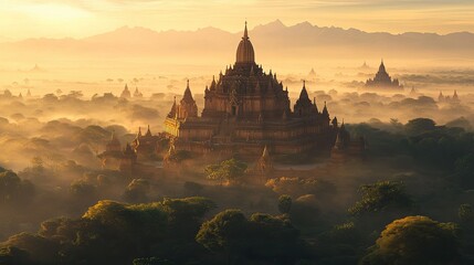 The Thatbyinnyu Temple in Bagan, one of the tallest temples on the plains, towering over the surrounding landscape.