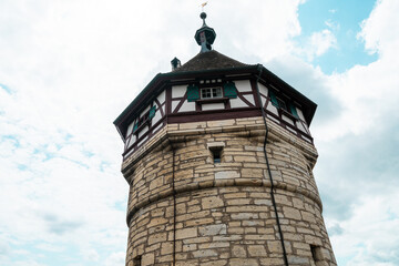 Munot Castle tower Schaffhausen Switzerland, a circular 16th century fortification in the center of Schaffhausen