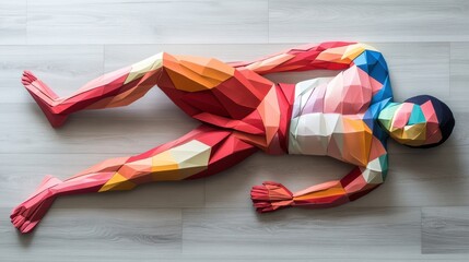 A paper sculpture of a man laying on the floor, AI