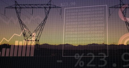 Animation of data processing over electricity pylons - Powered by Adobe