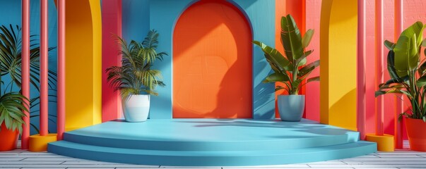 Podium mockup featuring a bold, geometric design.