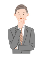 困る中年男性のイラスト　会社員　ミドル　中高年　中途採用　不満　心配	