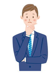 考えるビジネスマンのイラスト　困る社員　就職　転職　疑問 　会社員　ビジネスイメージ