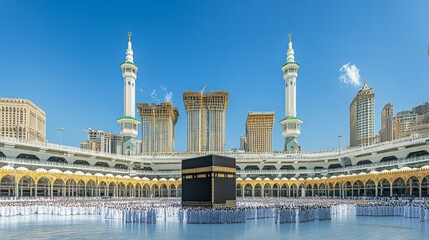 Obraz premium The Grand Mosque in Mecca with Pilgrims Circling the Kaaba During Hajj 