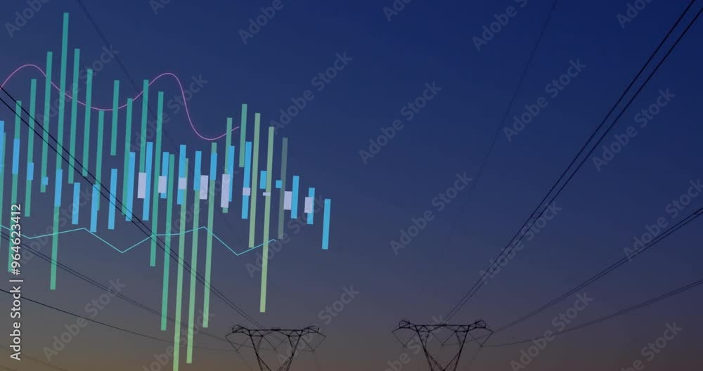 Poster animation of data processing over electricity pylons