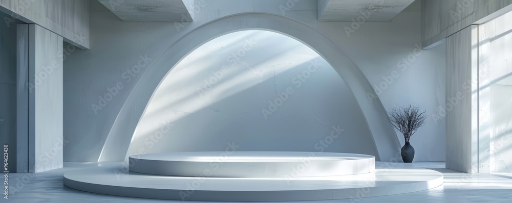 Poster create a podium mockup with a high-tech, futuristic design.