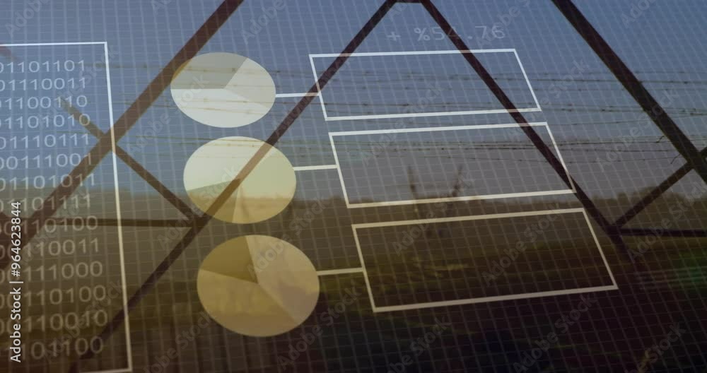Poster animation of data processing over electricity pylons