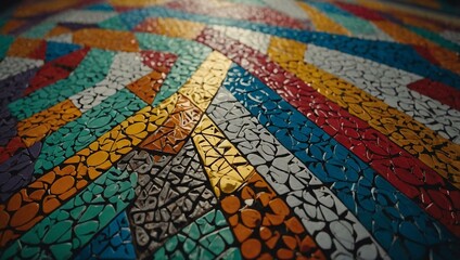 Colorful geometric patterns creating an intricate mosaic design.