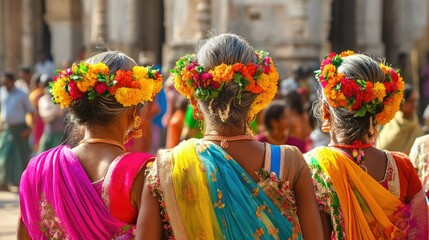Fototapeta premium The vibrant colors of a traditional Hampi festival, with locals dressed in colorful attire.