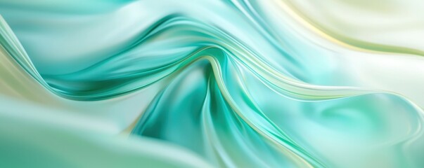 Obraz premium Abstract background with 3D glass shapes, a teal and blue gradient, fluid lines, curved lines, soft edges, low details, smooth curves, and high resolution. Close-up view
