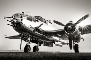 historical bomber plane in black and white