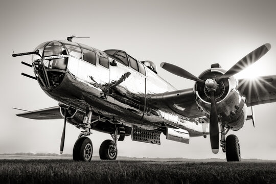 historical bomber plane in black and white - Powered by Adobe