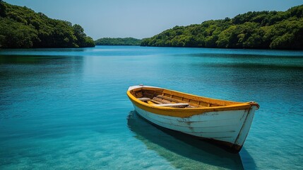 Serene Lagoon with a Rowboat