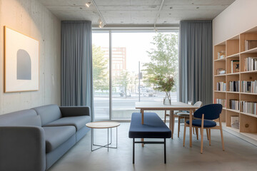 Fototapeta premium Modern Living Room with Minimalist Design and Cozy Seating