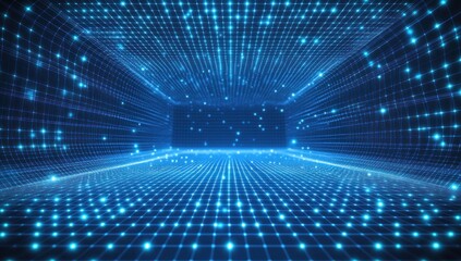 Obraz premium Abstract Digital Space with Glowing Grid