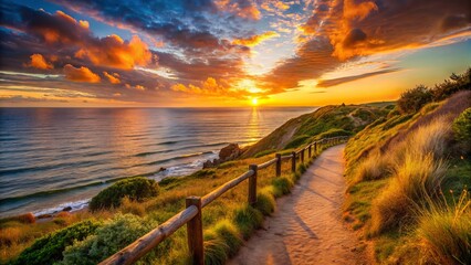 coastal path with evening light mood and warm colors
