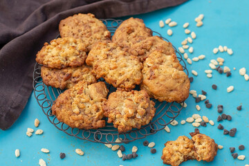 Sweet crispy oat Rice Krispie cookies with chocolate chips