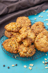 Sweet crispy oat Rice Krispie cookies with chocolate chips